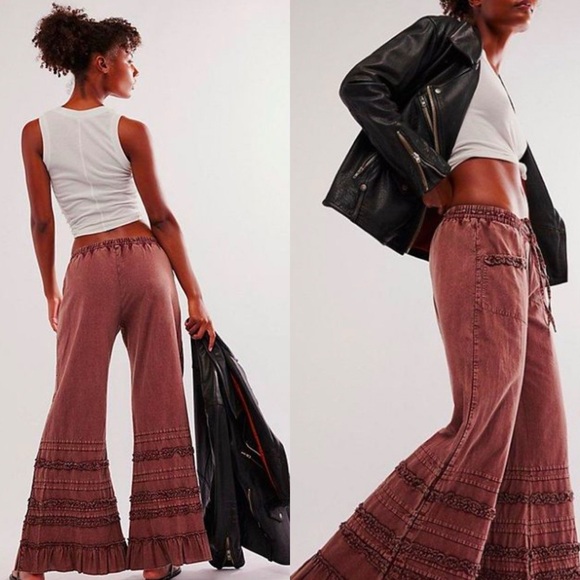 Fp One Pants - EUC FP One Arabella Elegant Wide Leg Pants - in Mocha Mauve (Pockets)